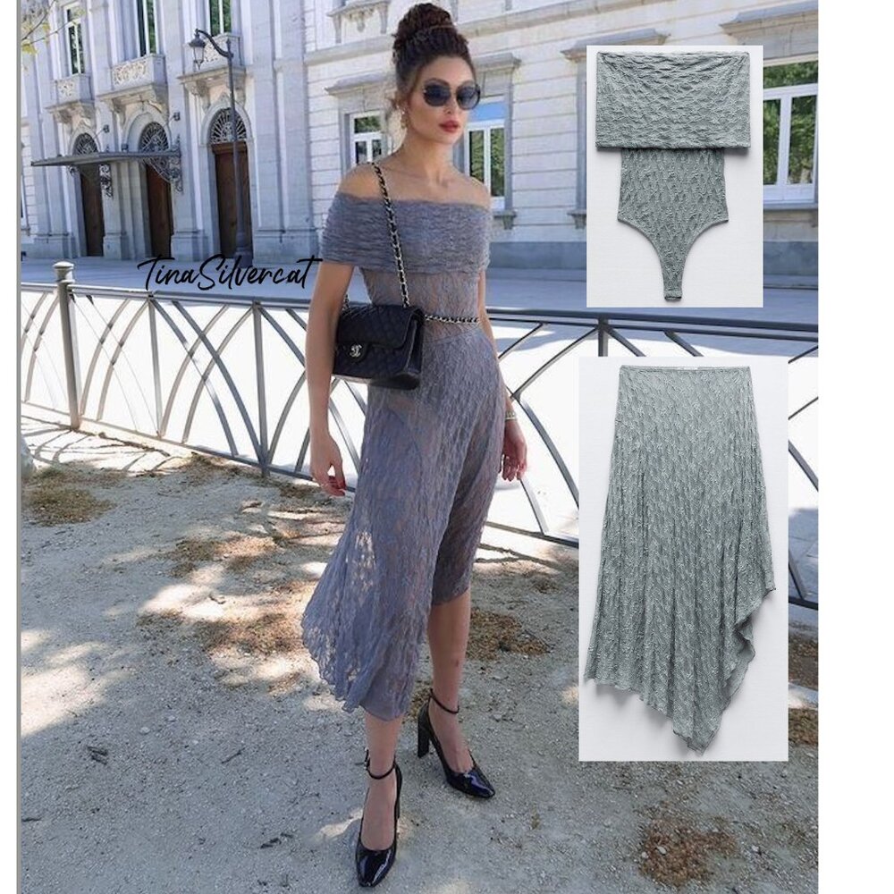 Zara 2 Piece Lace Skirt And Off The Shoulder Lace Bodysuit NWT - Picture 4 of 16